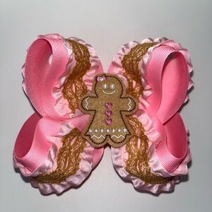 5.5” Boutique Handmade Bow Pink and Brown Gingerbread by Sugar Bow Co.